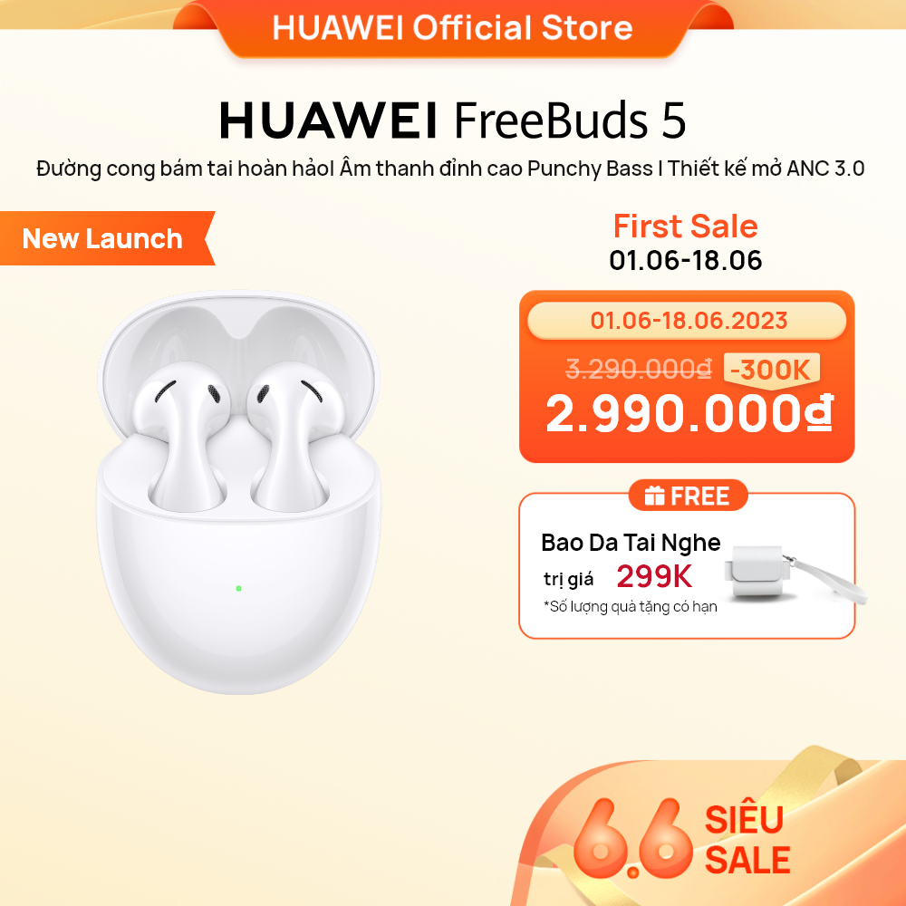 Tai Nghe Không Dây Huawei FreeBuds 5 | Đường cong bám tai hoàn hảo | Âm thanh đỉnh cao Punchy Bass | Thiết kế mở ANC 3.0 | Hàng Chính Hãng