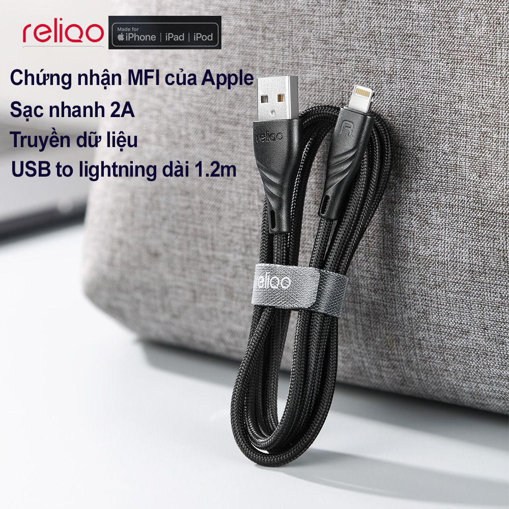 Dây Cáp Sạc Lightning Cho IPhone IPad Reliqo RCA653 1.2m Chuẩn MFi 2A - Hàng Chính Hãng