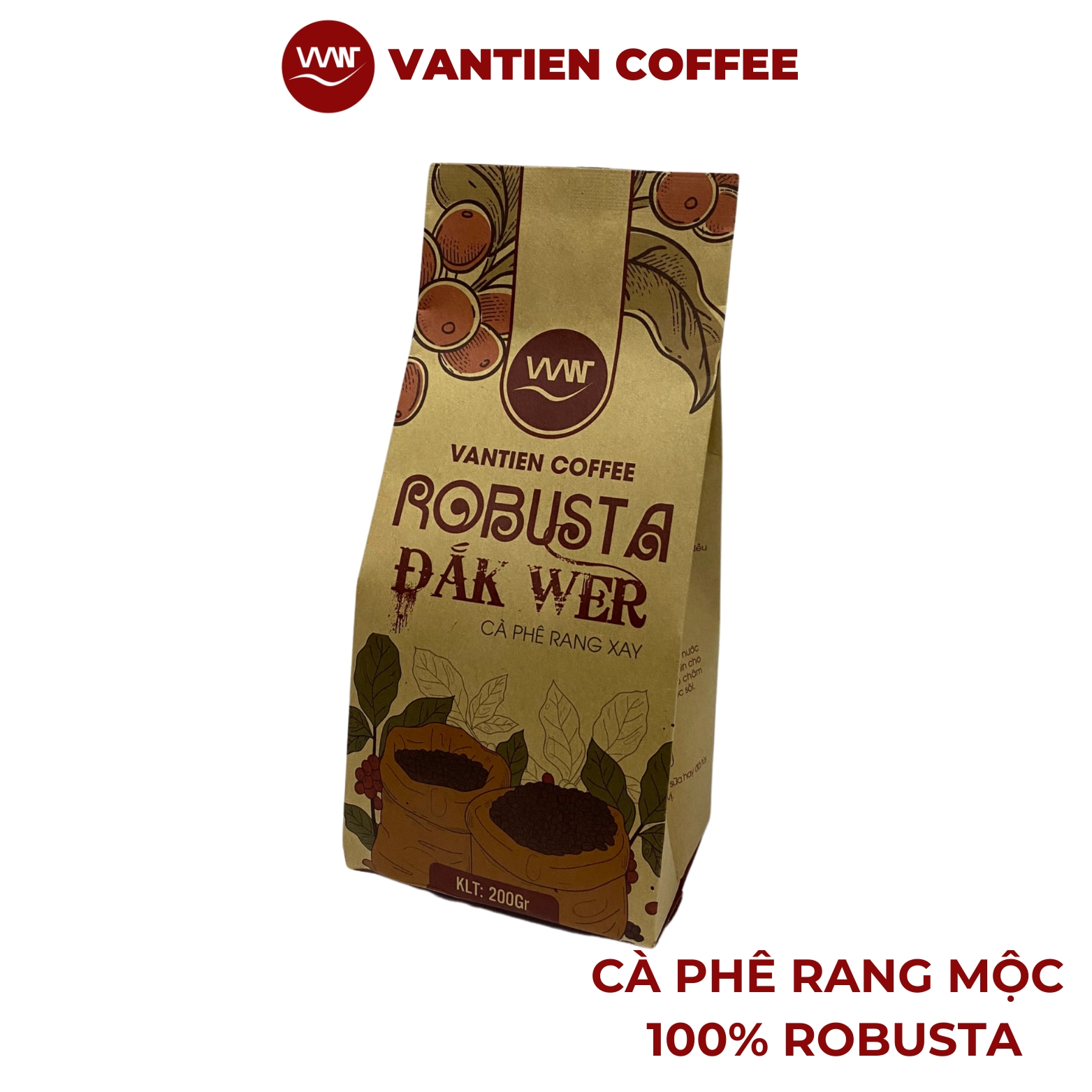 Cà phê rang xay Robusta Đắk Wer Vantien Coffee 200g