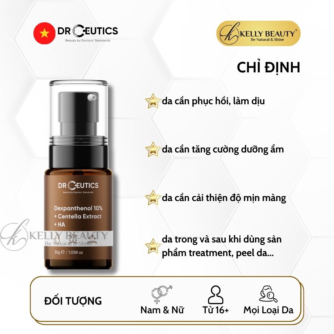 Serum Vitamin B5 10% DrCeutics - Cấp Ẩm và Phục Hồi Da - Dexpanthenol 10% + Centella Extract + HA | Kelly Beauty