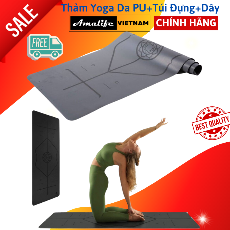 Thảm Tập Yoga Định Tuyến Da Pu Cao Cấp Amalife Túi Đựng Thảm Tập Yoga Định Tuyến Dây Buộc Thảm Tập Yoga Định Tuyến - Thảm Xám Ko Túi Dây