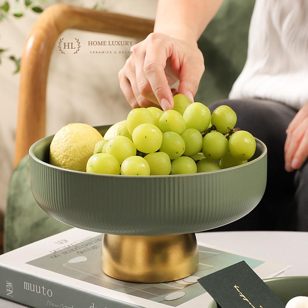 Mâm bồng sứ cao cấp | Đĩa sứ có chân hợp kim cao cấp sang chảnh | ĐĨA SỨ SÂU ĐỰNG TRÁI CÂY CÓ CHÂN HOME LUXURY DECOR