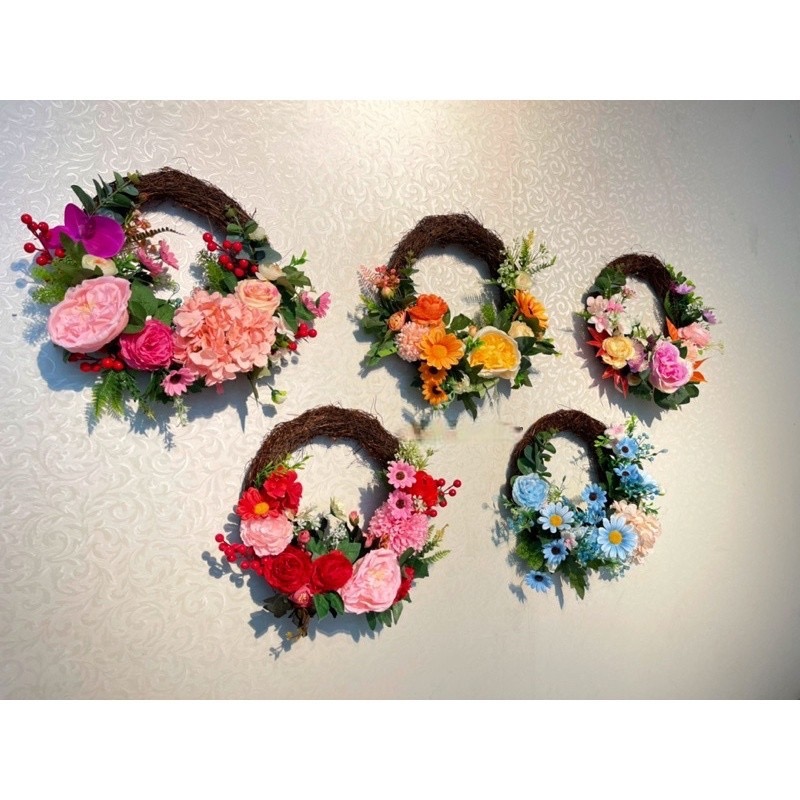 Vòng hoa giả treo cửa - đường kính 35 đến 45 cm - hoàn thiện y hình - Cây giả, hoa lụa Decor trang trí nhà cửa - Vòng hoa hồng
