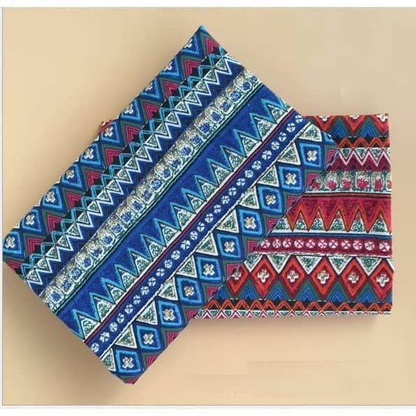 Vải Bố Vải Canvas Decor Trang Trí May Rèm, Màn Cửa Sổ, Khăn Bàn, Khăn Picnic, Phông Chụp Ảnh Họa Tiết Thổ Cẩm Xanh