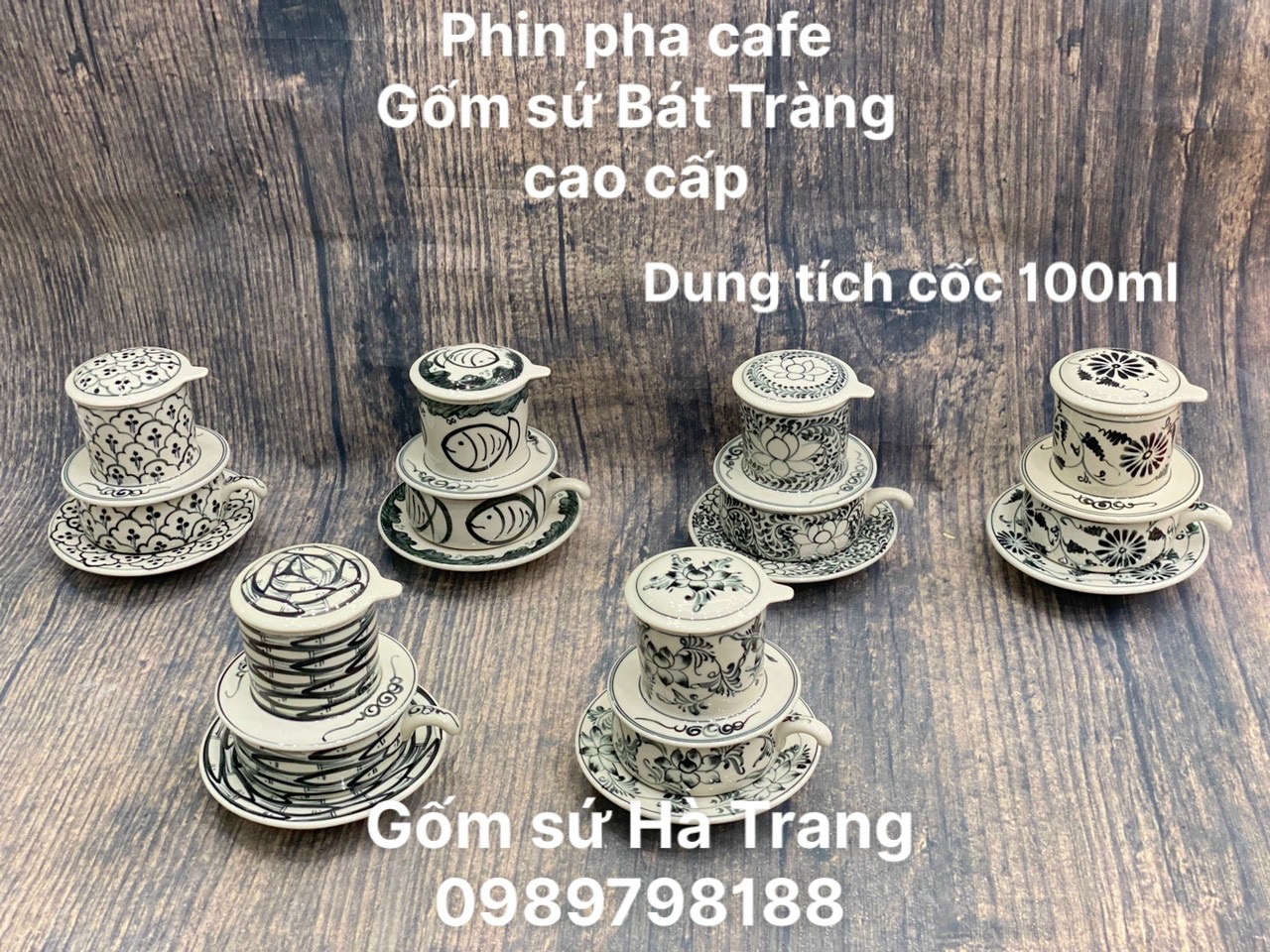 Bộ phin pha cafe gốm sứ Bát Tràng cao cấp vẽ tay xuất dư