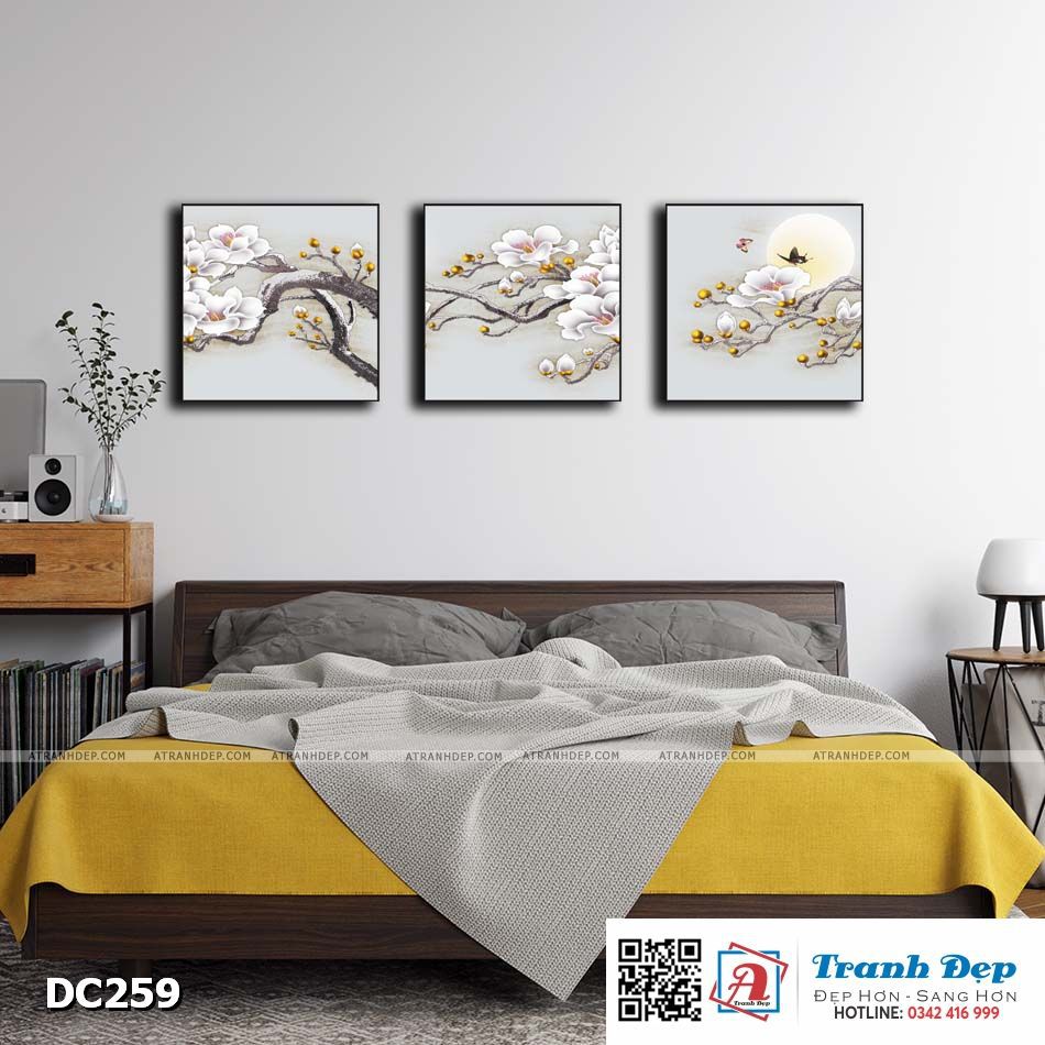 Bộ 3 tranh canvas treo tường Decor Hoa và trăng - DC259