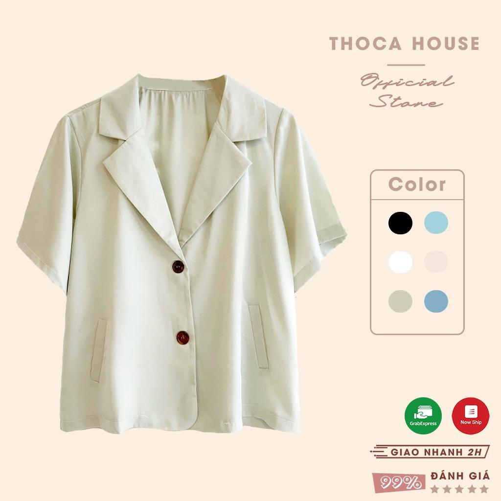 Áo vest nữ khoác blazer tay ngắn túi xéo trơn nhiều màu THOCA HOUSE mỏng mặc mát, thoải mái thanh lịch