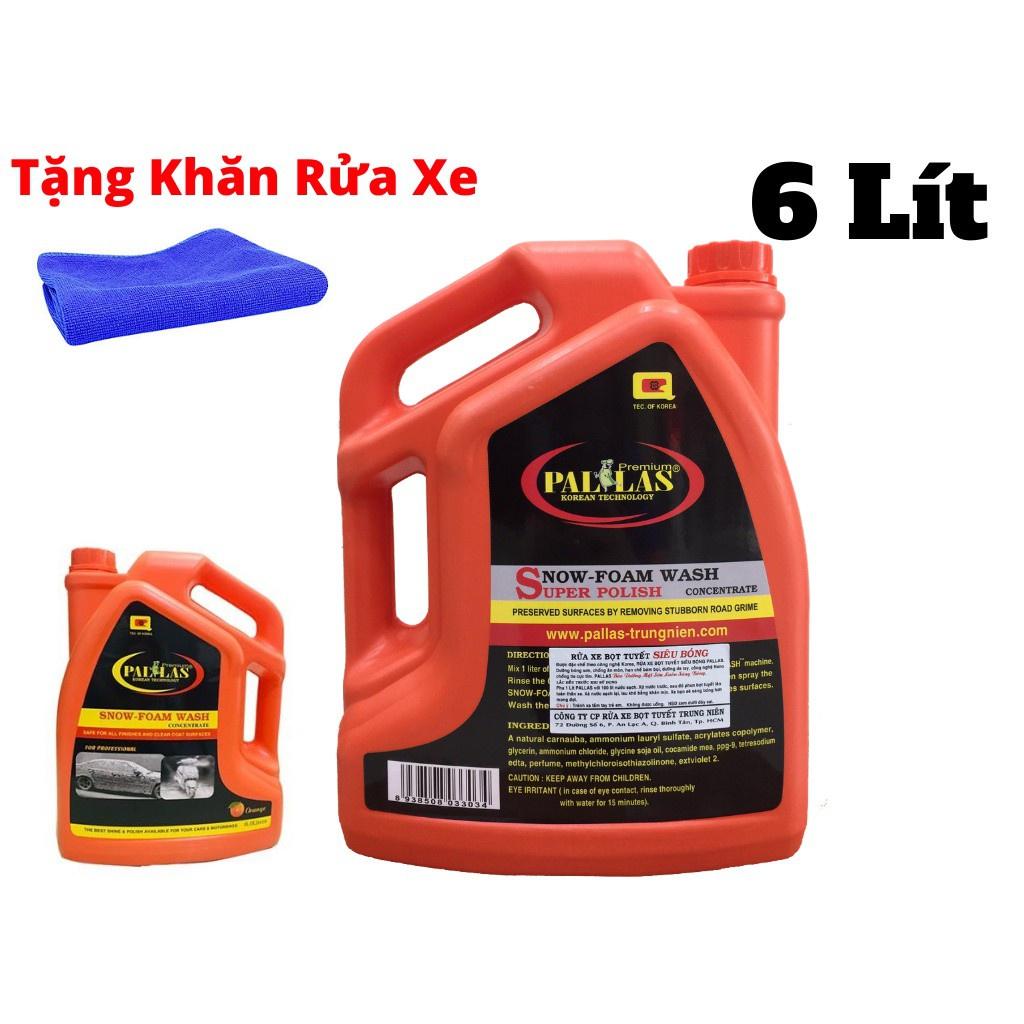 Nước Rửa Xe Bọt Tuyết Siêu Bóng Sạch Xe Bảo Vệ Sơn Pallas 6 Lít Tặng Khăn