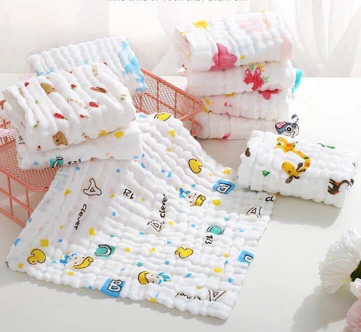 5 khăn mặt xô cotton 6 lớp 30*30 cm cho bé sơ sinh