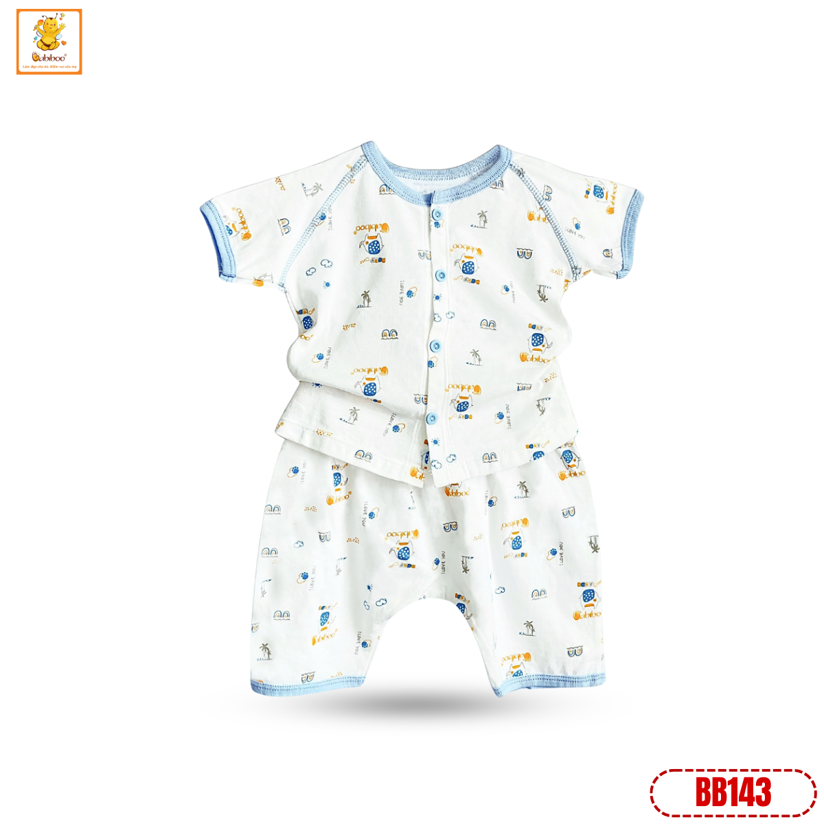 Đồ bộ bé gái Babiboo bộ sơ sinh vải cotton họa tiết xinh xắn mềm mịn- BB143