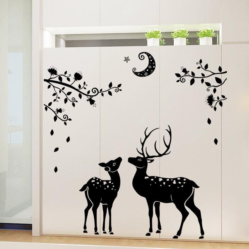 Decal dán tường Tranh dán tường Đôi Nai dưới ánh trăng ay9055-sk9081