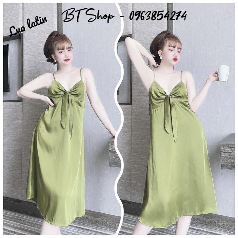 Đầm váy ngủ mặc nhà lụa latin 2 dây màu trơn freesize 42-57kg