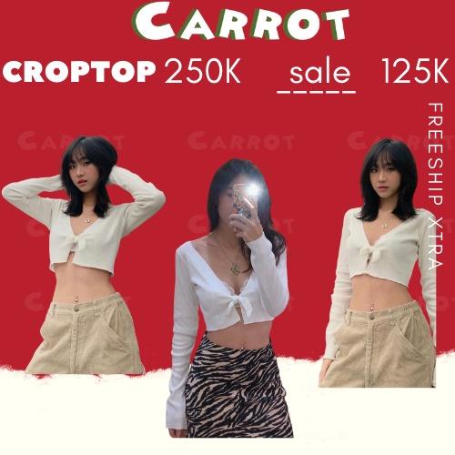 Áo croptop nữ tay dài trắng ôm body cổ thiết kế cột nơ thun gân cực các tính, gợi cảm carrotxinhdep (67)