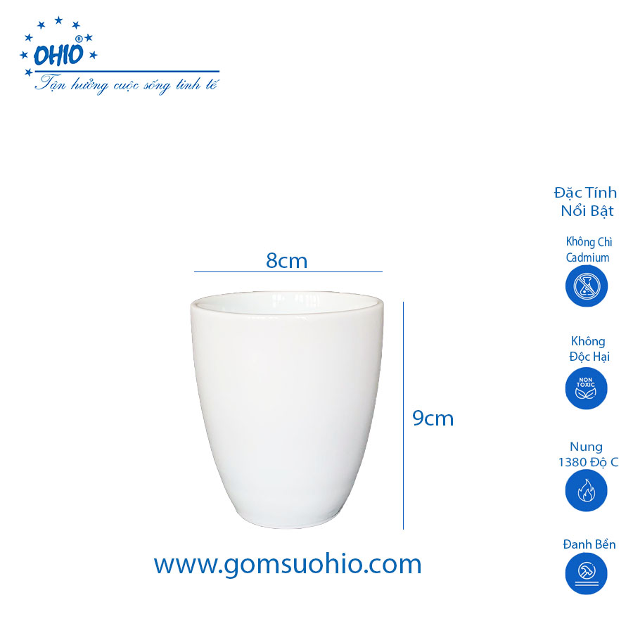 Ca Trụ Không Quai 270ml Sứ Trắng OHIO