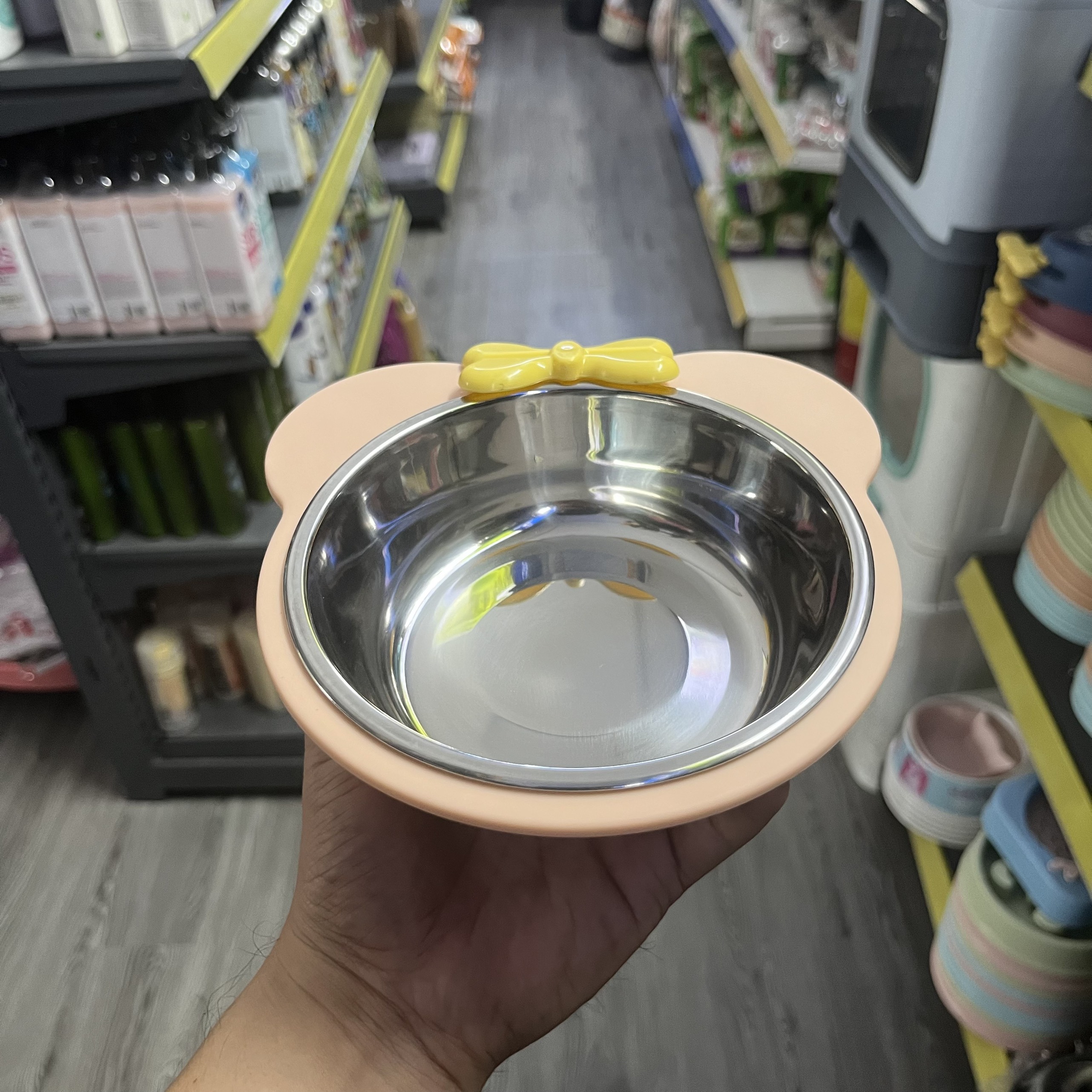 Bát Ăn Đơn Cho Có Mèo Hình Nơ Kèm Chén Inox - YonaPetshop