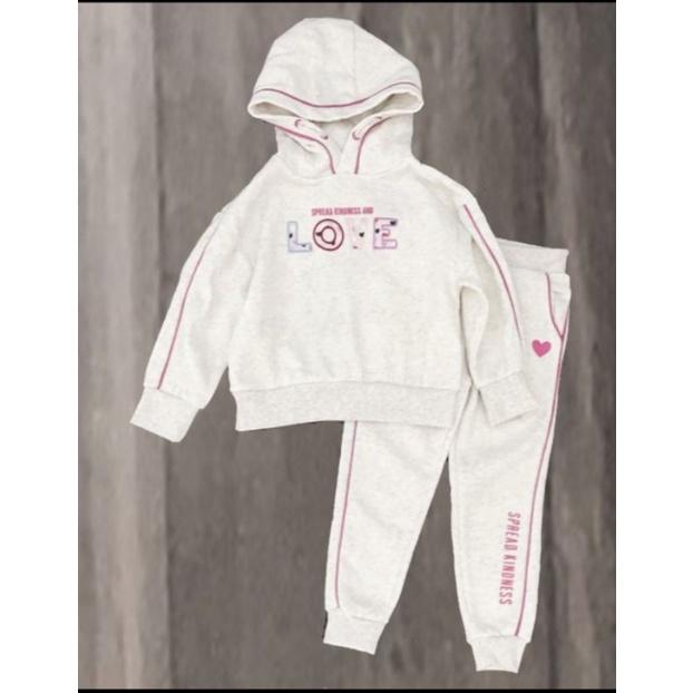 Bộ nỉ bé gái xuất dư xịn áo hoodie viền hồng (18/24M-7/8Y)