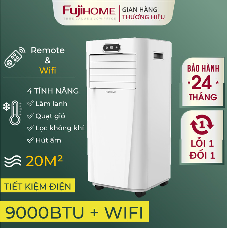 Điều hoà di động 9000BTU FUJIHOME dùng cho phòng 20m2, máy lạnh đứng di động mini có điều khiển từ xa không cần lắp đặt sử dụng app hút ẩm, giao hàng toàn quốc- Hàng Nhập Khẩu