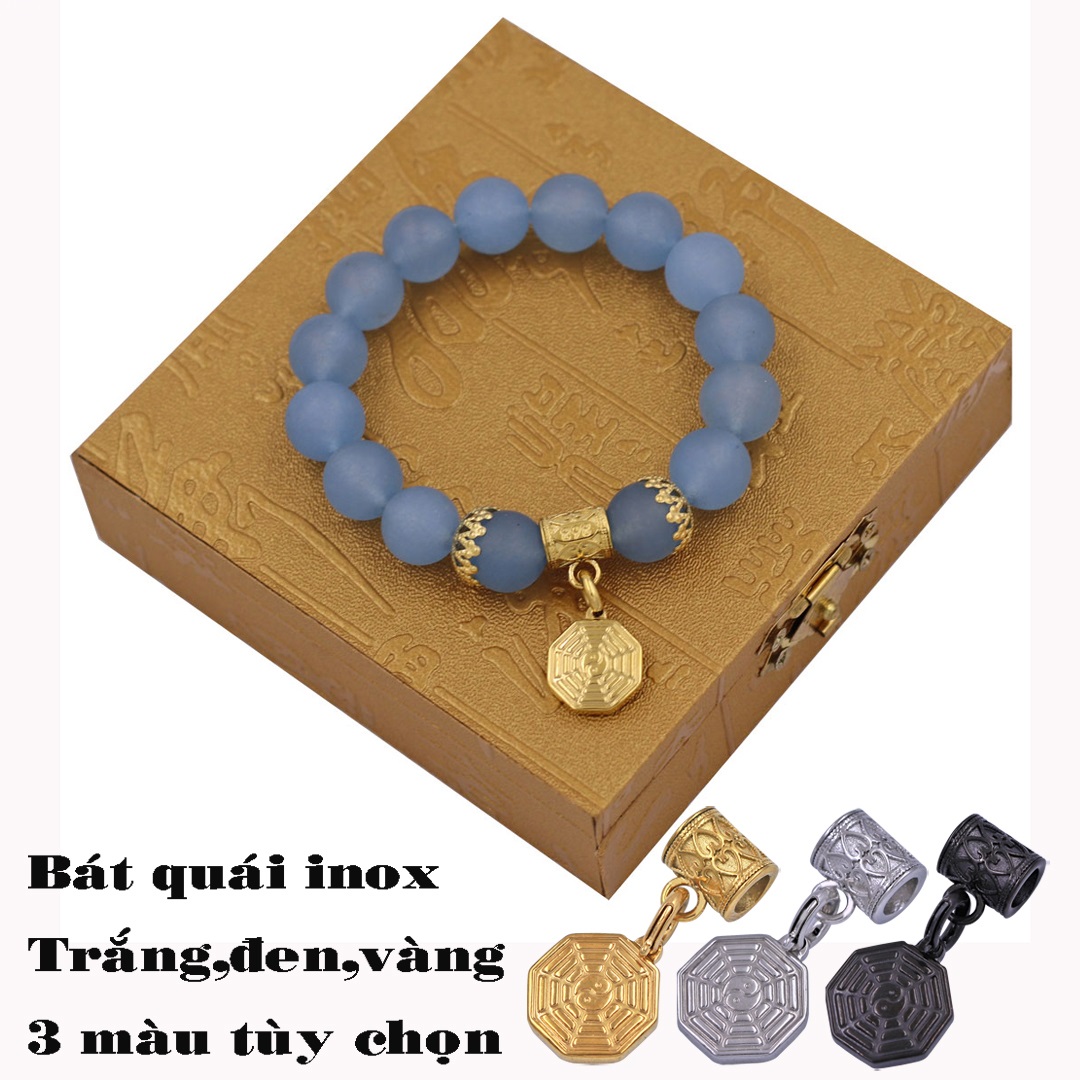 Vòng tay thạch anh xanh biển mờ 12 ly bát quái VTAXBMBQHKV12