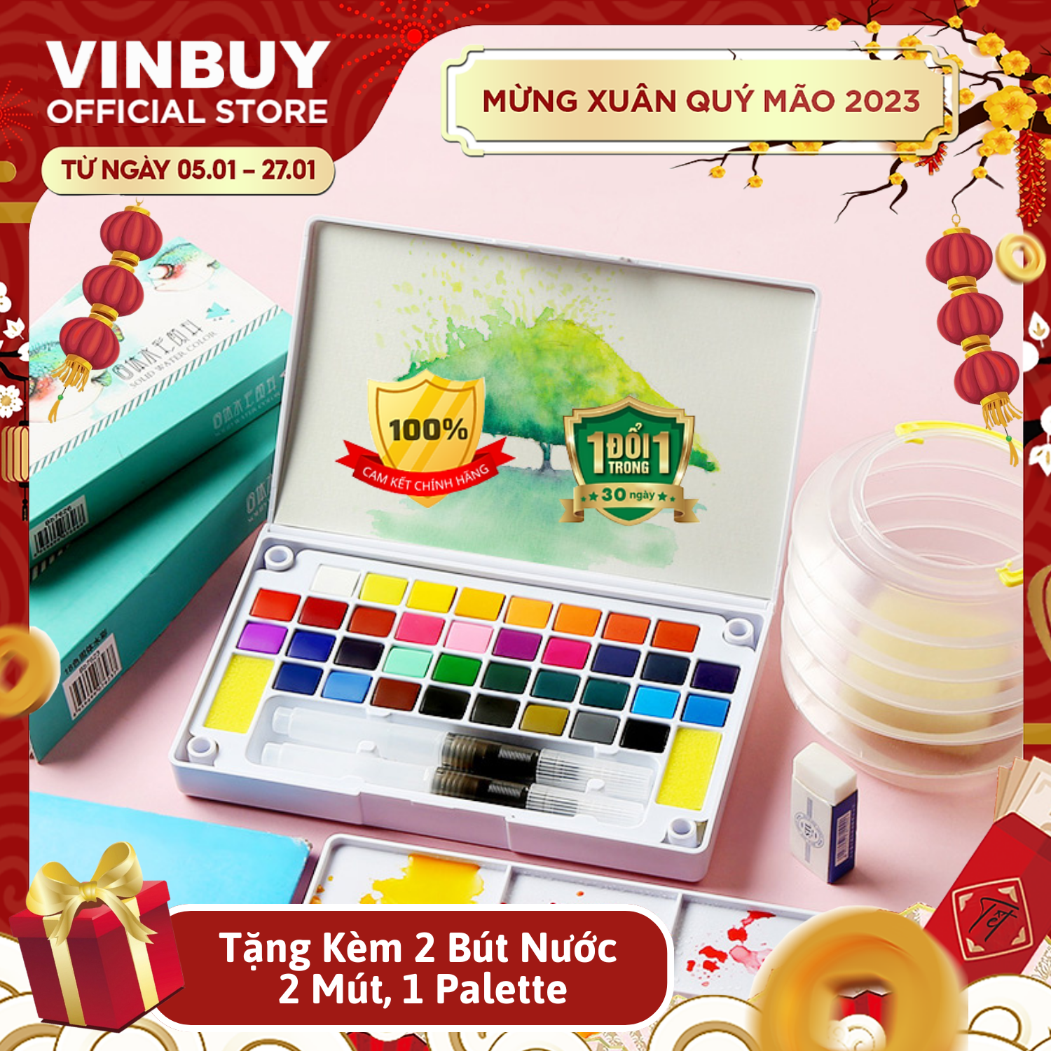 Bộ Màu Nước Solid Water Color Cao Cấp - Tặng Kèm 2 Bút Nước, 2 Mút, 1 Palette - Chuyên Dùng Cho Học Sinh, Sinh Viên, Vẽ Chuyên Nghiệp - Hàng Chính Hãng - VinBuy