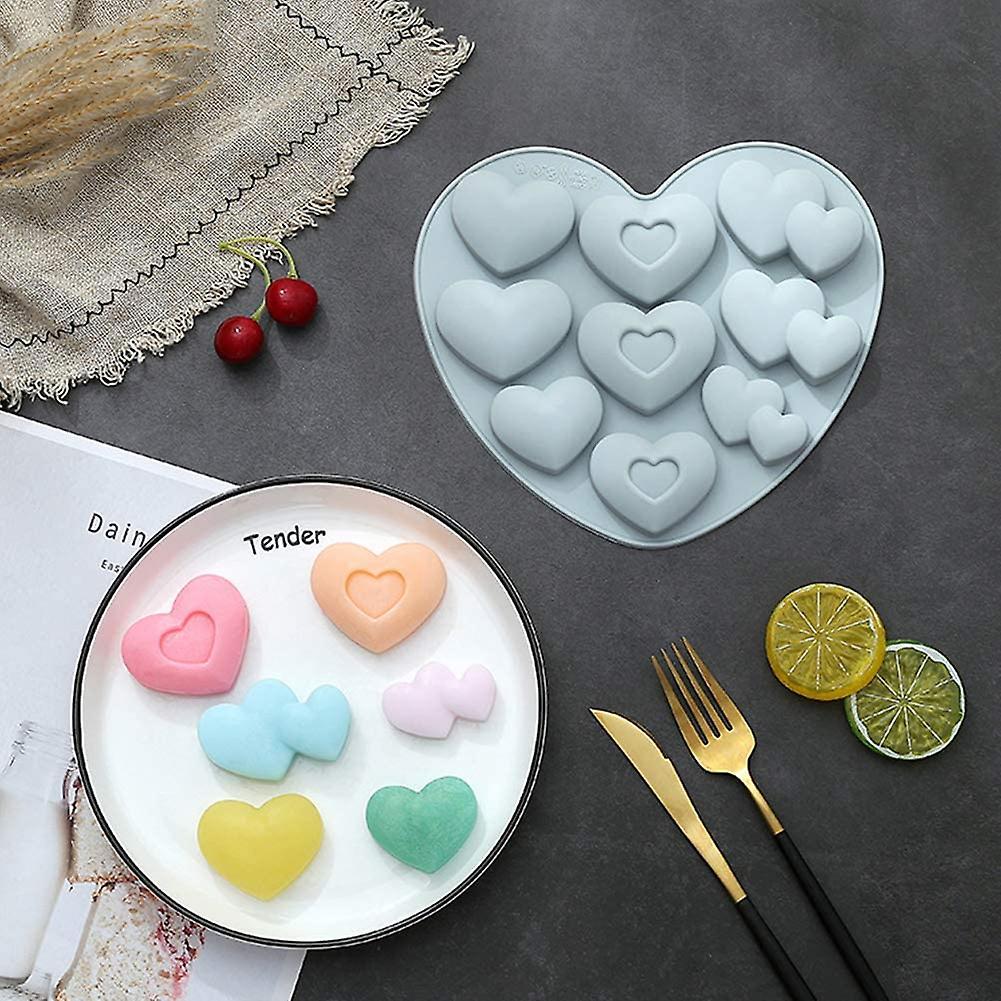 2pcs yêu khuôn trái tim silicon, khuôn silicon sô cô la, 10 quả trái tim hình trái tim Gelatin Gelatin DIY