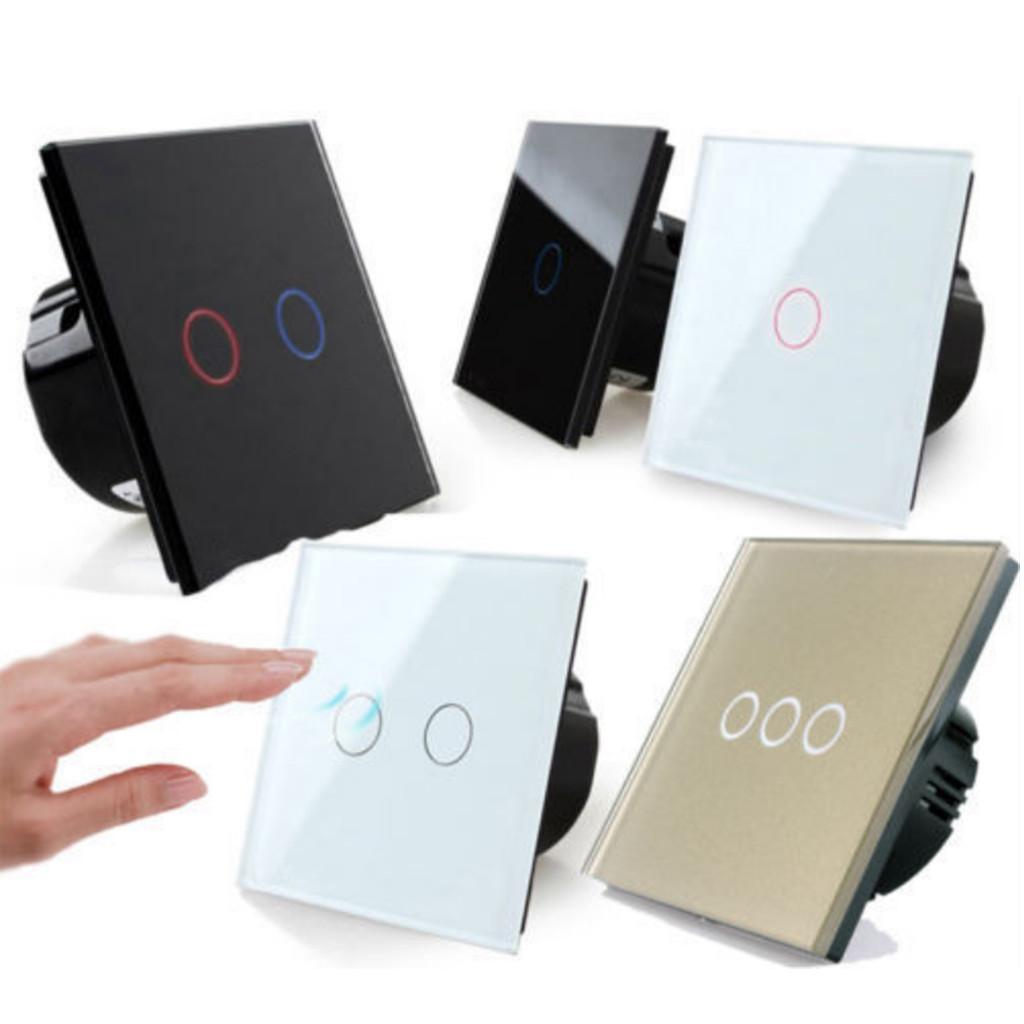 2x3 Gang 1 Way LED Crystal Glass Panel Light EU UK Touch Screen Switch Gold