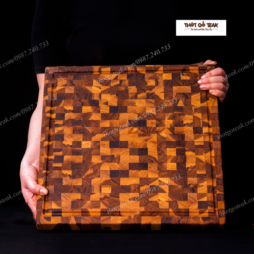 Thớt Gỗ Teak Cao Cấp - Chặt thái, Trang Trí - 40x40x3,8cm - VDC05 | HTX DAO PHÚC SEN