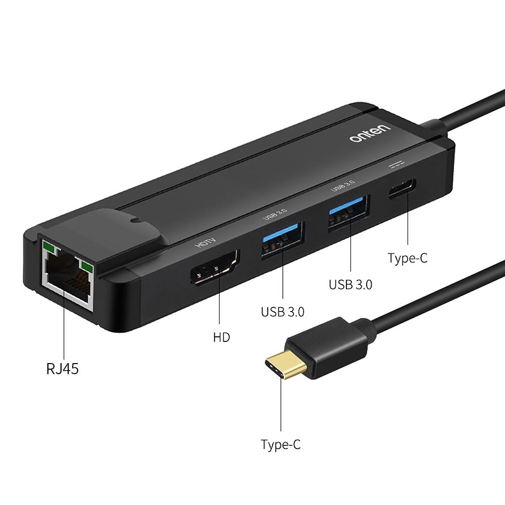 Bộ chuyển đổi onten USB Ethernet Type-C sang HD 5 trong 1 Hub PD Sạc nhanh / Truyền tốc độ cao / Hỗ trợ 10/100 / 1000Mbps