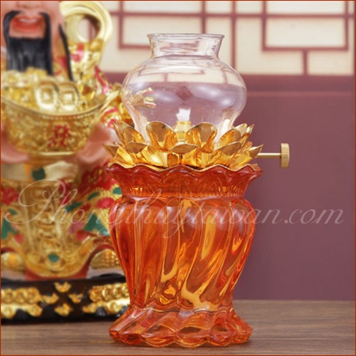 Đèn dầu bàn thờ Hổ Phách Thủy Tinh tráng men 7.5cm*15cm