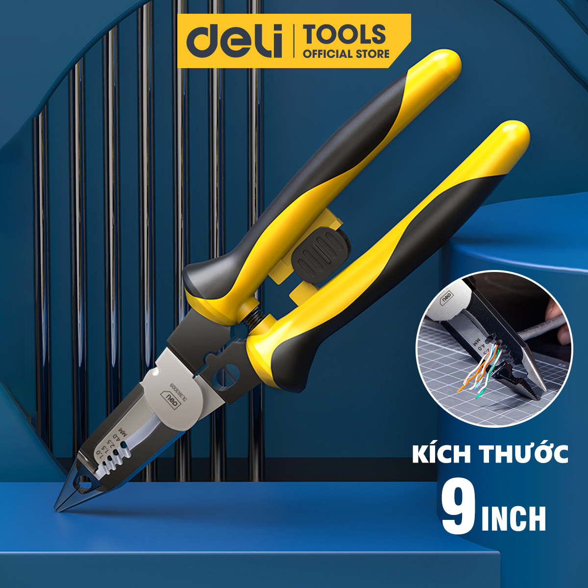 Kìm Tuốt Dây Điện Deli Cao Cấp - Kích Thước 9 Inch, Chất Liệu Siêu Bền, Dễ Dàng Cầm Nắm Và Sử Dụng - DL383009