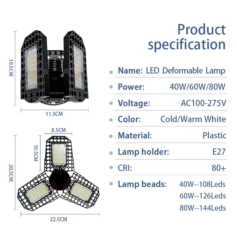 LED Garage Light E27 Ánh sáng 40W 60W 80W Biến dạng góc điều chỉnh AC85-265V Đèn LED công nghiệp LED cho nhà để xe