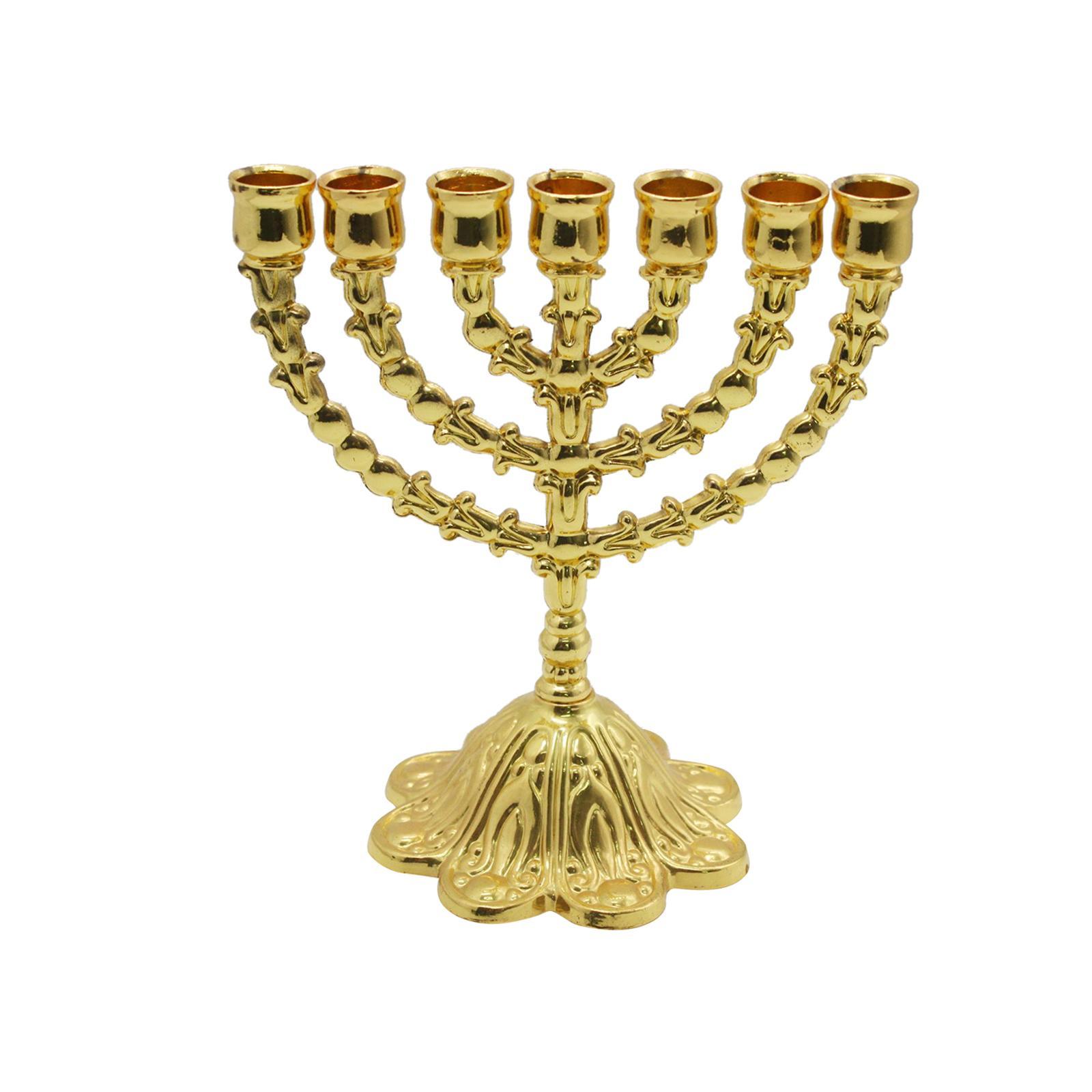 Hanukkah Menorah Metal Candle Holder Tealight Holder 7 Branches Candlestick for Candlelight Dinner Party Decorations Home Decor Height 17cm