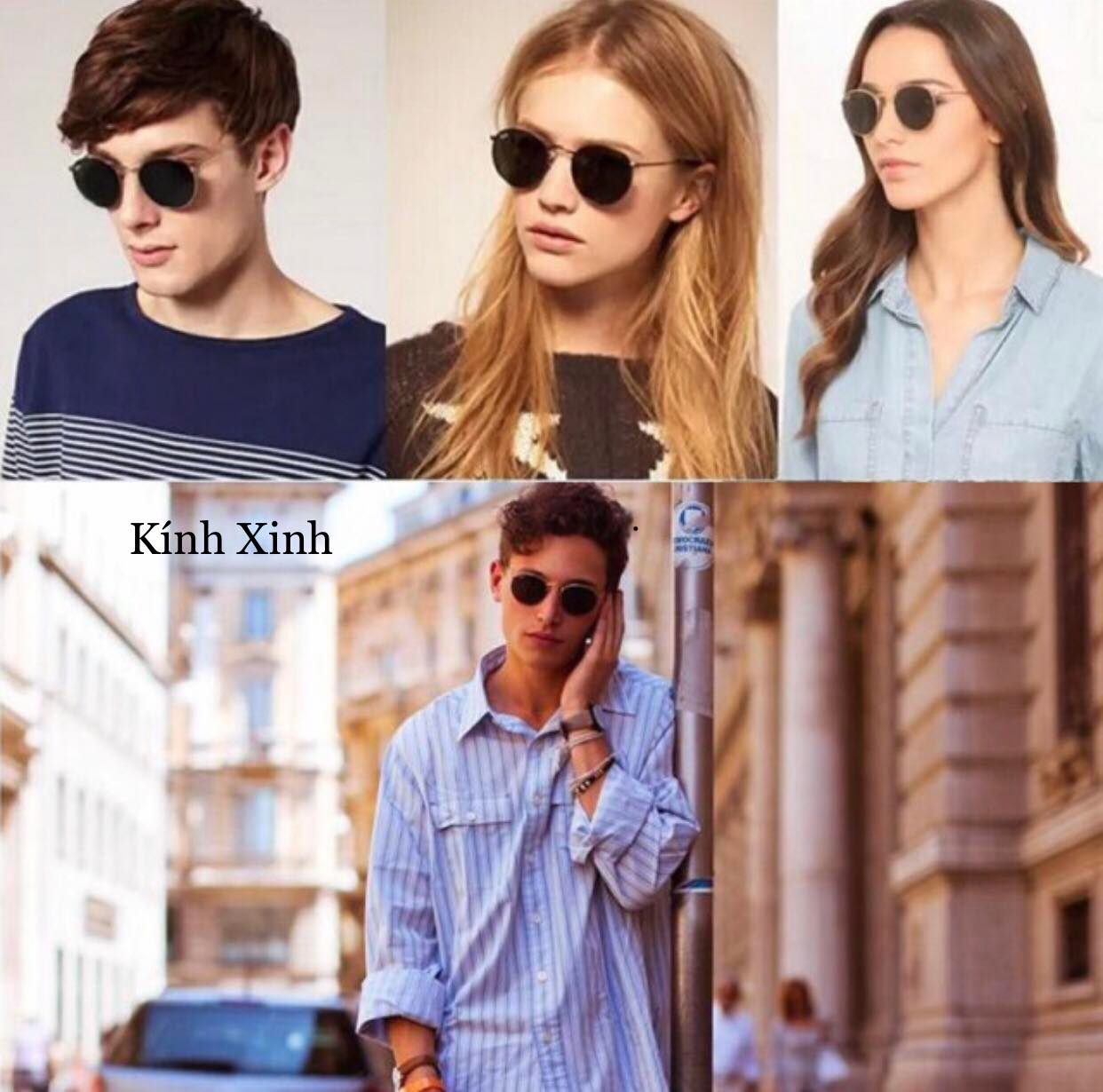 Kính râm Mắt Tròn Nhỏ Tròng Thủy Tinh Chống Vỡ Cao Cấp
