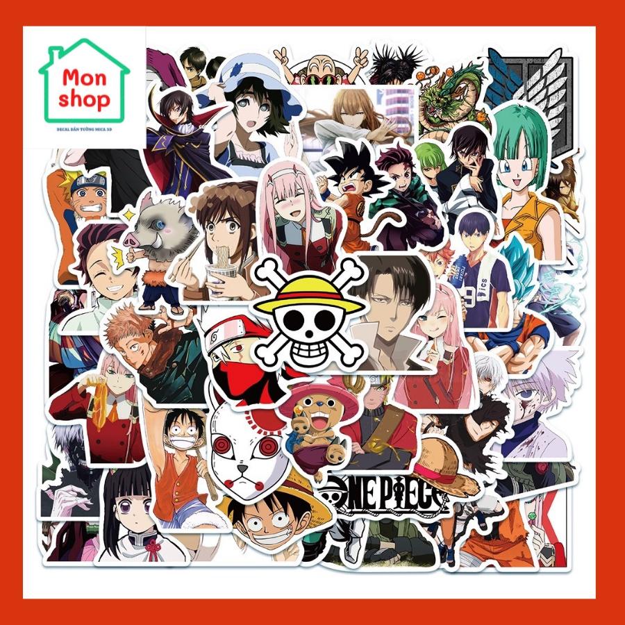 Set 50 Sticker Decal Chống Nước Dễ Thương hình One Piece, Tororo, Vô Diện, Sttch Dán Nón BH, laptop, vali, xe, sổ tay...