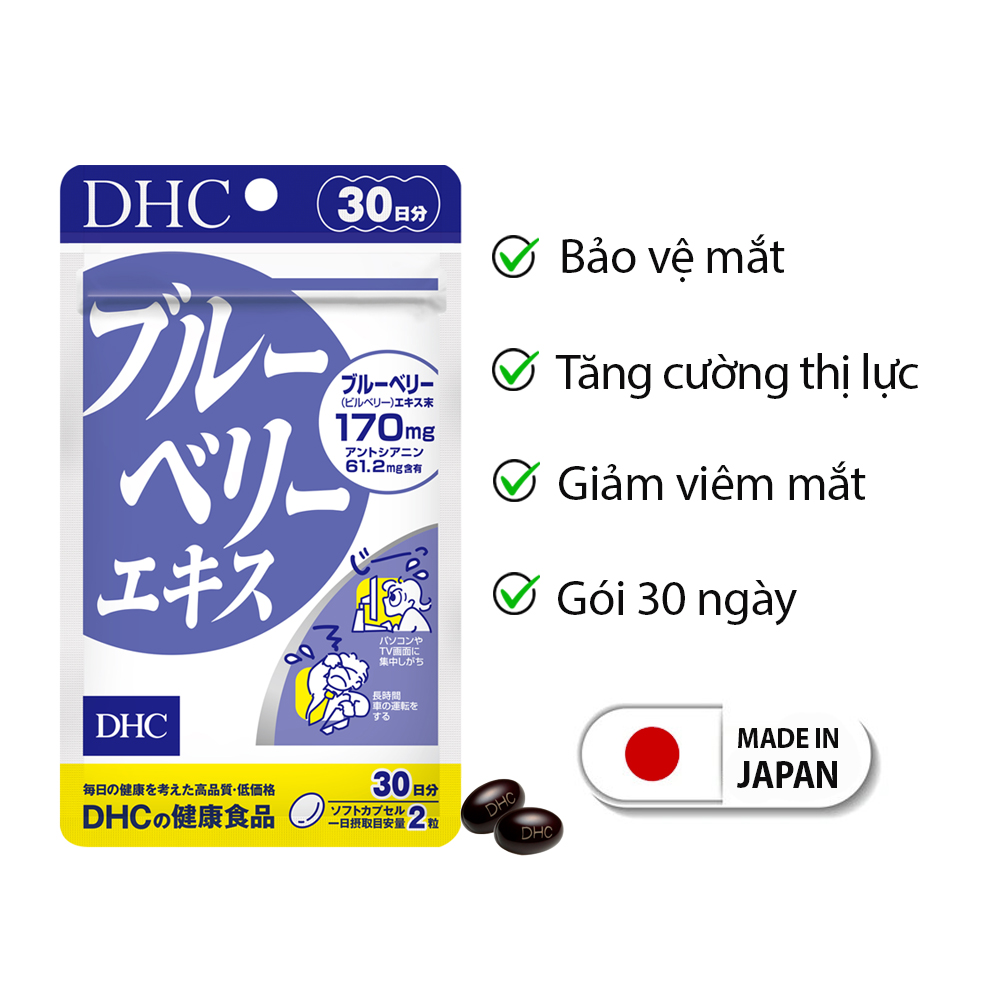Viên uống bổ mắt việt quất DHC Nhật Bản thực phẩm chức năng tăng cường thị lực nuôi dưỡng đôi mắt khỏe mạnh gói 30 ngày JN-DHC-BLU30