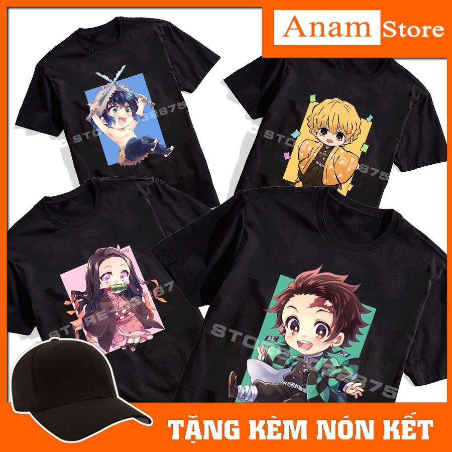 Áo thun trẻ em Kimetsu no yaiba , Màu Đen, Tặng kèm nón kết, Có size người lớn, Anam Store