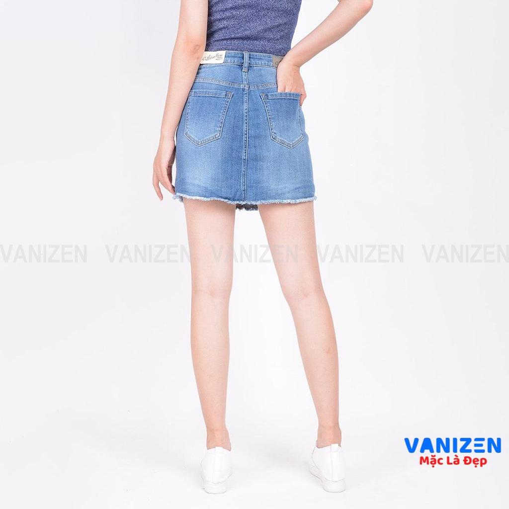 Chân váy jean nữ có quần bên trong đẹp lưng cao cạp cao trơn gấu tua rua hàng cao cấp mã 403 VANIZEN