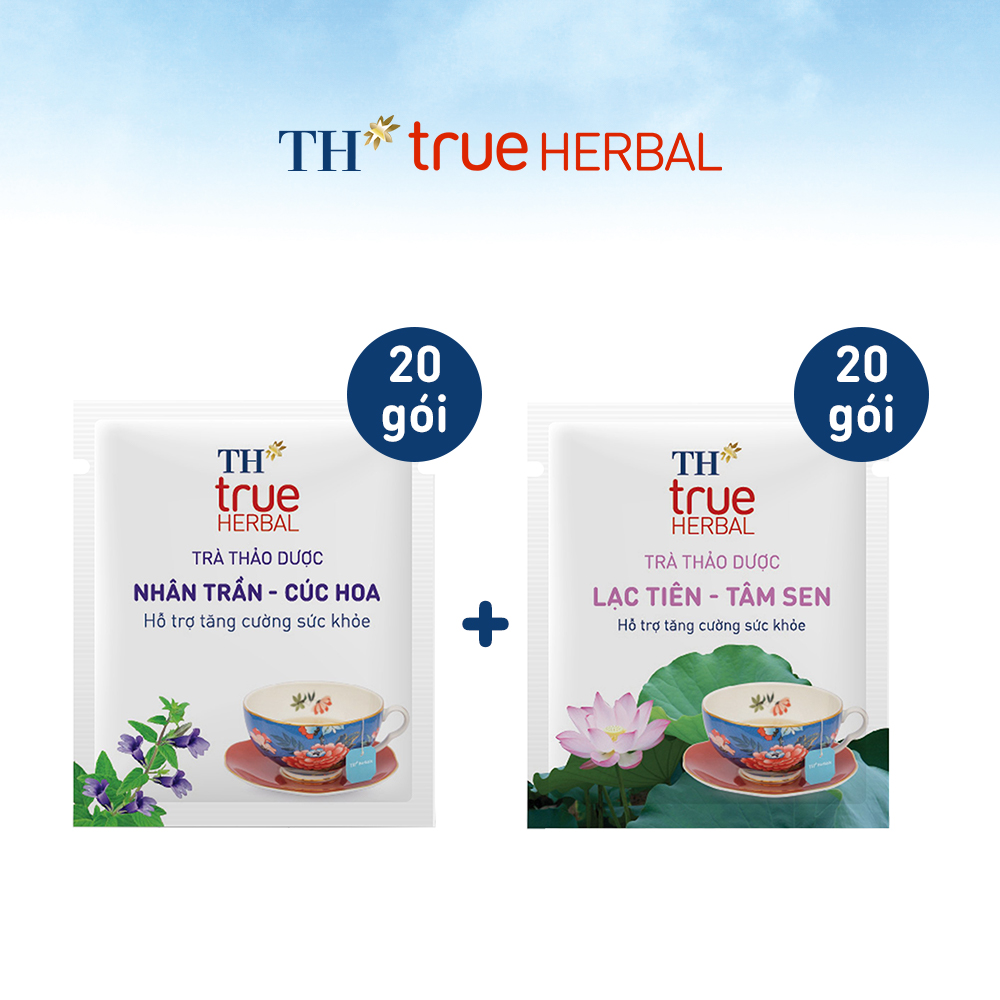 Bộ 2 hộp Trà Nhân trần – Cúc hoa &amp; Trà Lạc tiên – Tâm sen TH True Herbal (40 gói)