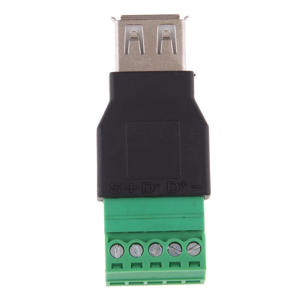 USB 2.0 Type A Female to 5 Pin Screw Shield Terminal Plug Adapter Connector