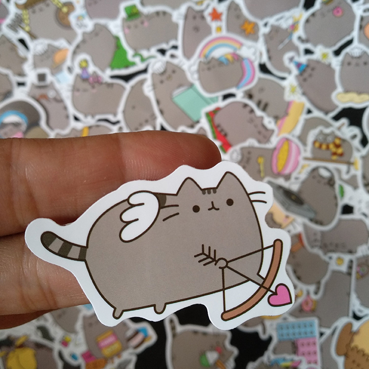 Bộ Sticker dán cao cấp chủ đề MÈO PUSHEEN - Dùng dán Xe, dán mũ bảo hiểm, dán Laptop