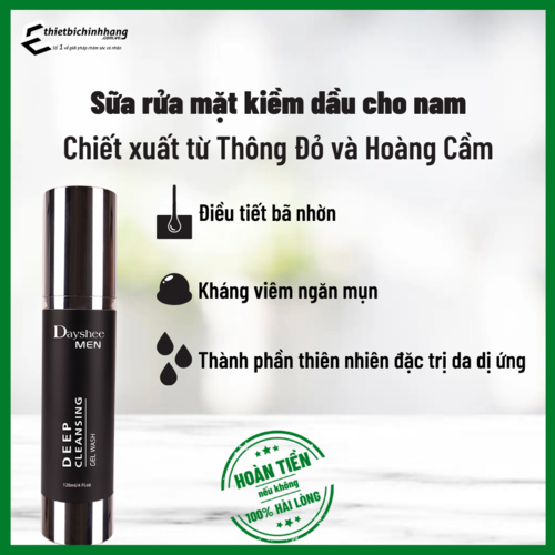 Sữa rửa mặt sạch sâu kiềm dầu Chiết xuất Thông đỏ và Hoàng Cầm - DEEP CLEANSING GEL WASH FOR MEN
