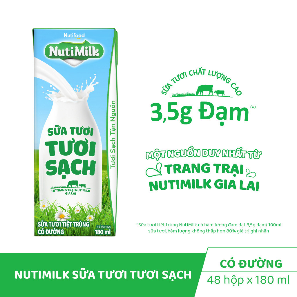 Thùng Sữa Tươi Tiệt Trùng Nutimilk Có Đường 180ml (Hộp 180ml x 48)