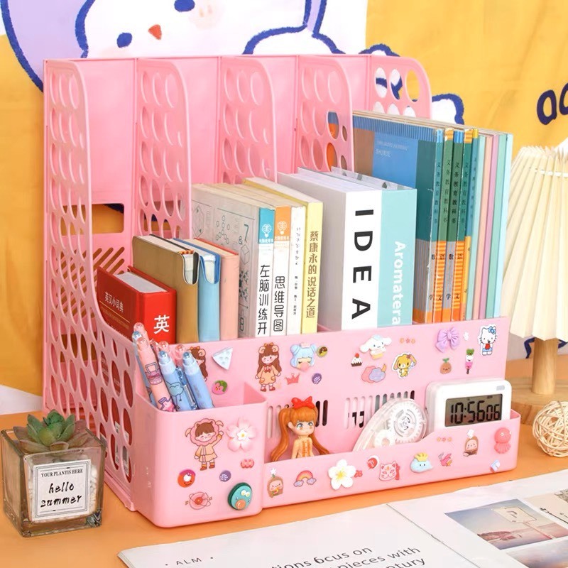 Kệ Sách Để Bàn Học 4 Ngăn Sticker -Khay Đựng Tài Liệu Văn Phòng A4 Lưu Trữ Sách Vở Văn Phòng Phẩm- Giá Sách Để Bàn Cao Cấp - Kệ Đựng Tài Liệu Văn Phòng Decor Bàn Học Tặng Kèm Nhãn Dán