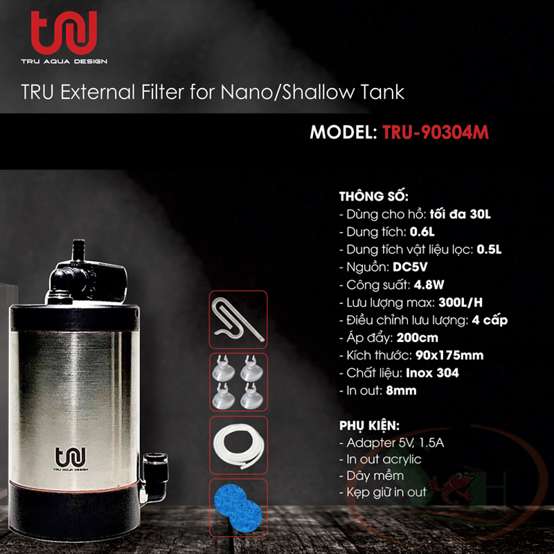 Lọc thùng mini TRU Inox External Filter bể cá tép thủy sinh shallow