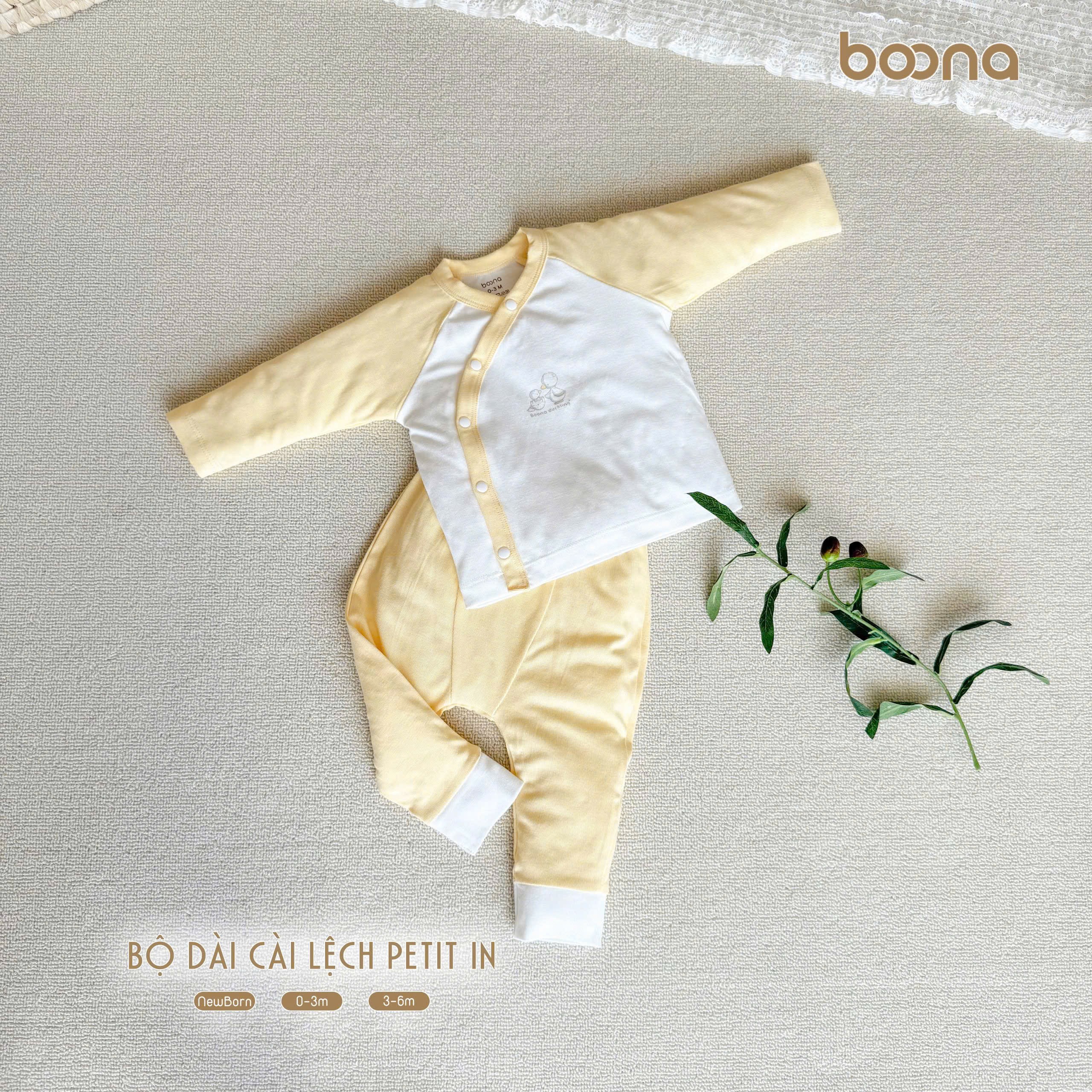 Bộ sơ sinh dài cài lệch petit in Boona