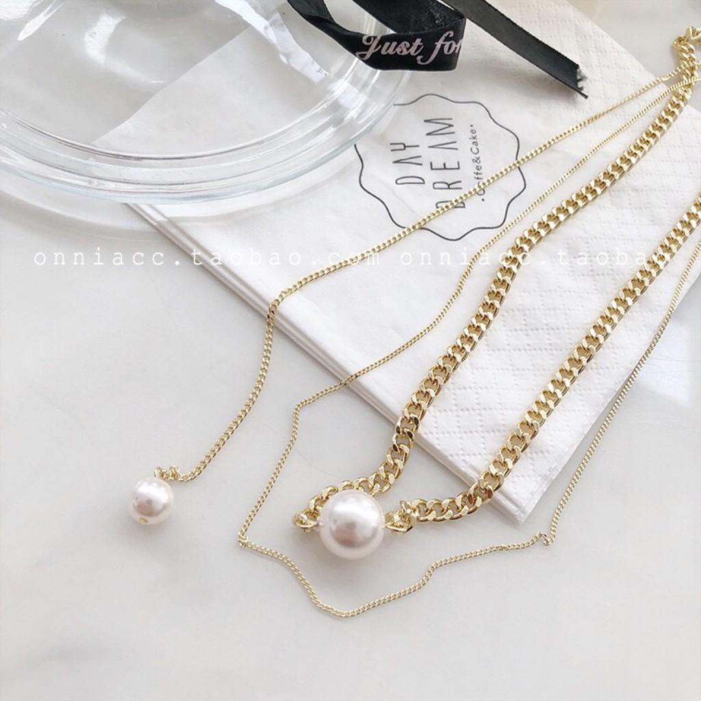 Dây chuyền hai lớp đính hạt mặt tròn phong cách Hàn quốc