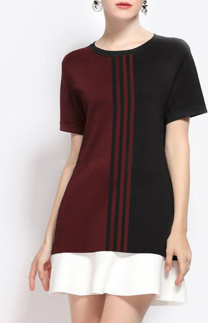 Đầm suông can đen đỏ phối gấu trắng - DCS034 - đen - 6XL