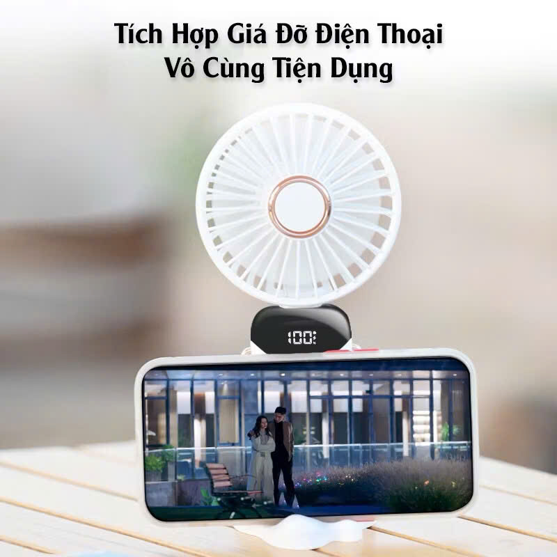 Quạt Mini Cầm Tay Tích Điện 10.000mAh, Đeo Cổ, Gấp Gọn, 5 Tốc Độ Gió Linh Hoạt - HÀNG CHÍNH HÃNG MINIIN