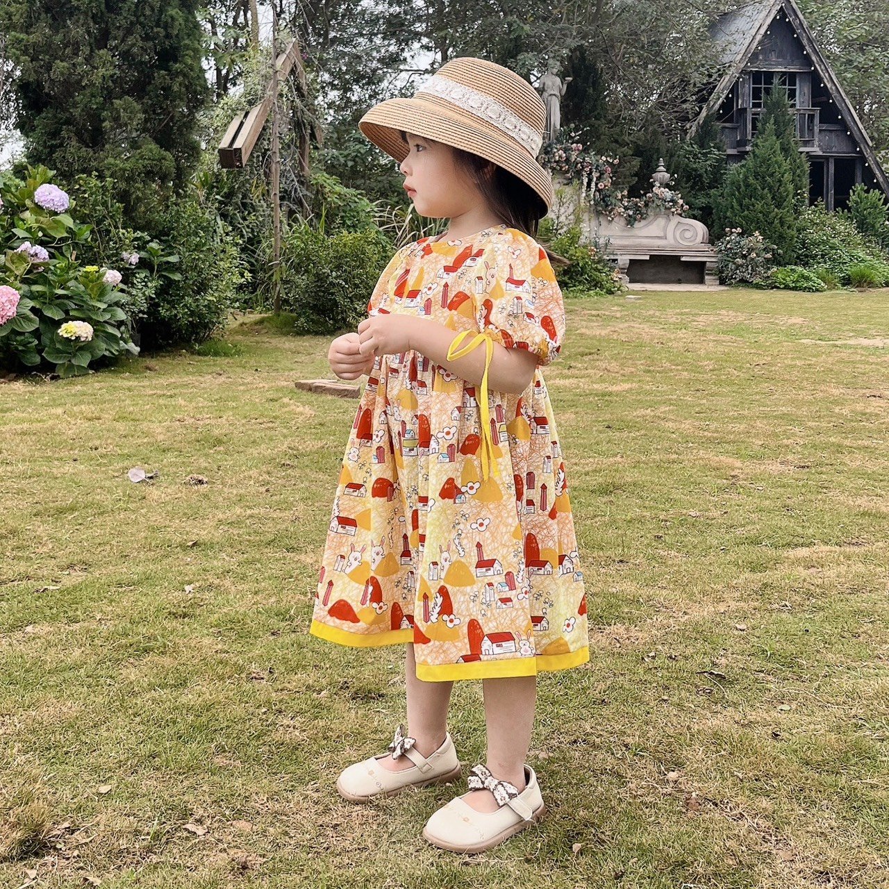 Váy bé gái 10-35kg tay bồng phối màu xinh xắn Baby-S, Đầm bé gái họa tiết thỏ siêu đáng yêu – SD101