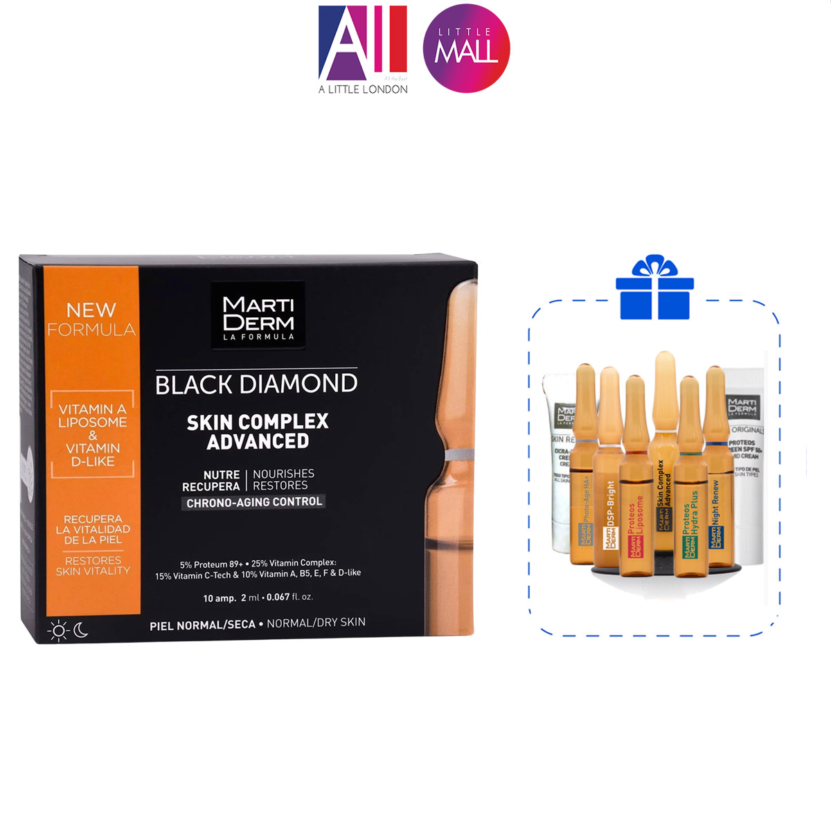 Tinh chất trẻ hóa & làm sáng da MartiDerm Black Diamond skin complex advanced - hộp 30 ống 2ml TẶNG bộ sản phẩm Martiderm