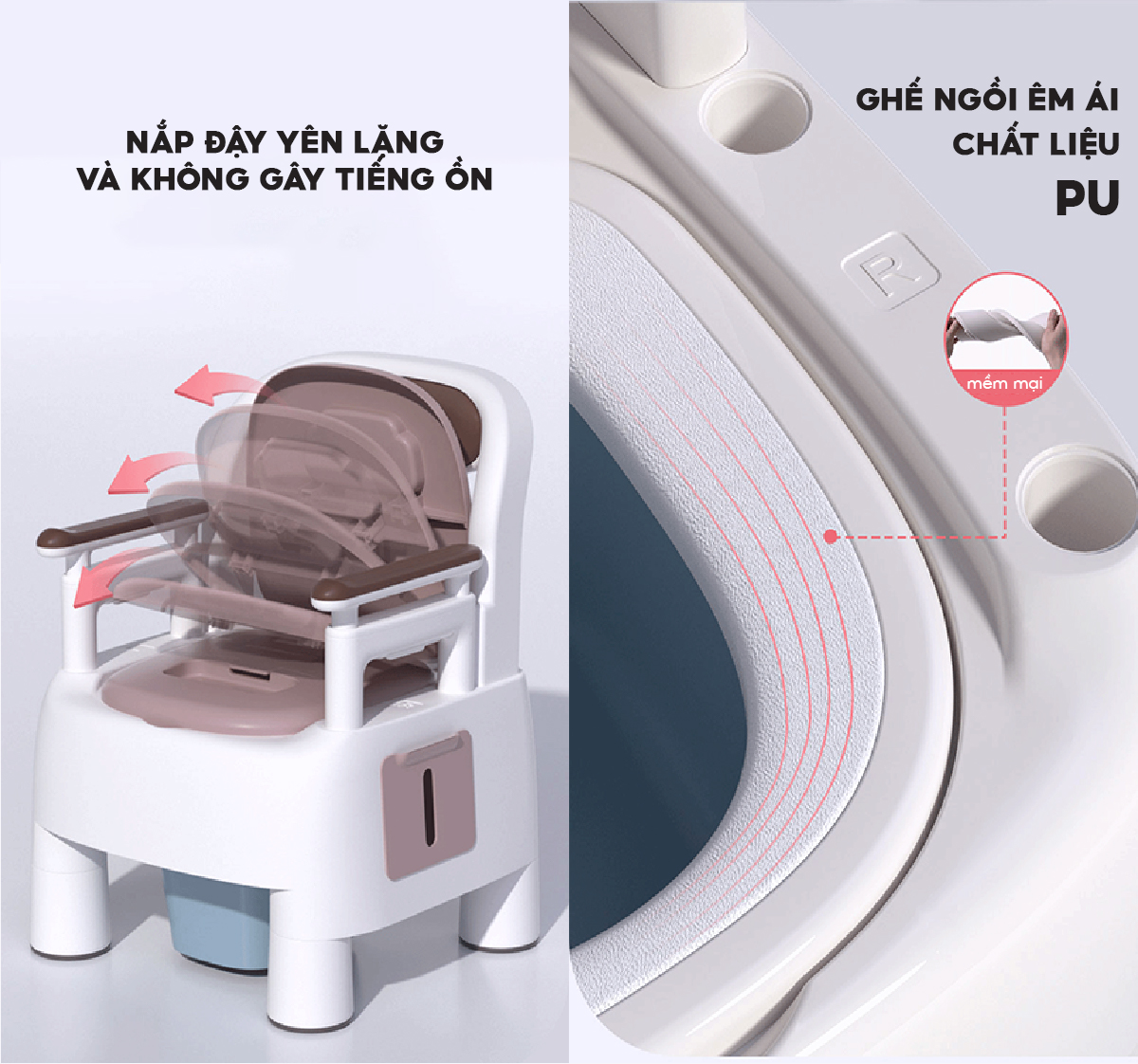 Bô vệ sinh người già Babyhop làm từ nhựa nguyên sinh chịu lực 960KG dễ dàng vệ sinh 2 chế độ chân